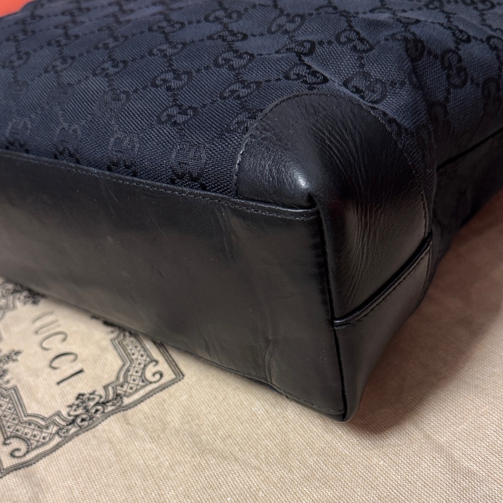 Gucci Black GG Monogram Canvas Tote with Leather Trim and Dusty - Picture 4 of 14